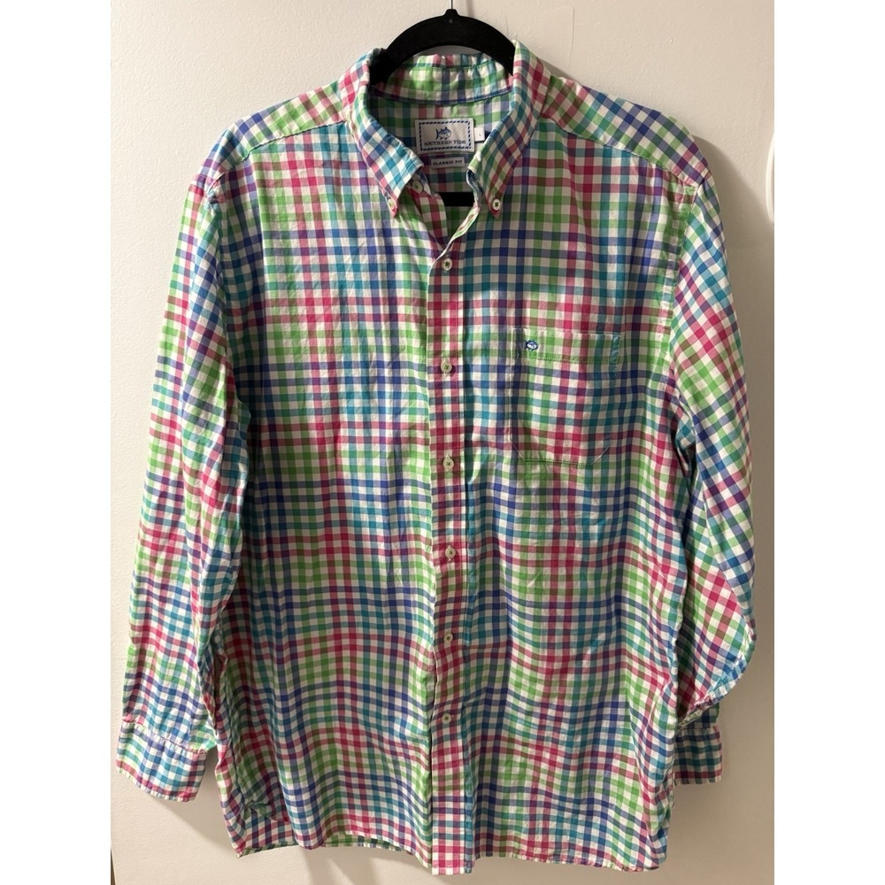 Southern Tide Button Down Shirt Men Large Classic Fit Multicolor Plaid Cotton